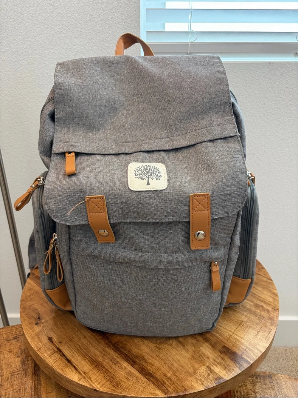 Parker Baby Co. Grey Diaper Backpack with Tan Accents